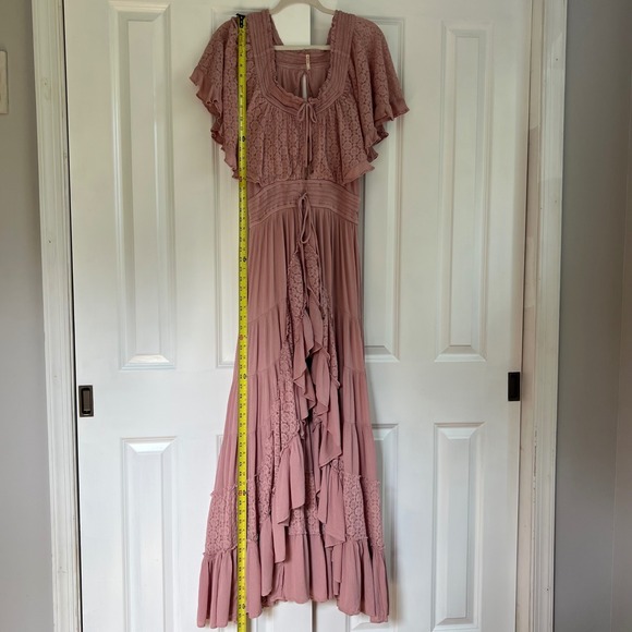 Free People Dusty Pink Cottagecore Boho Ruffle Tiered Maxi Dress Size L - Picture 9 of 15